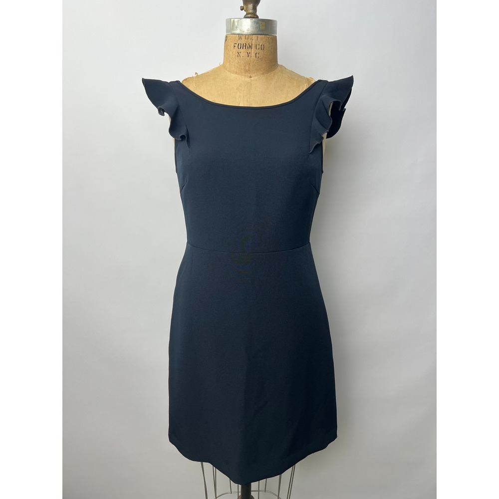 Club Monaco Farrenna Dress Aviator Navy Blue Ruffle Shoulder Low Back Mini 6